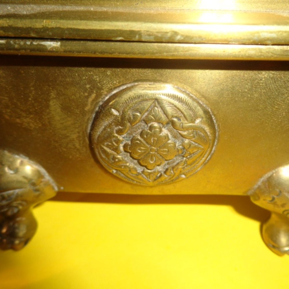 Antique Solid Brass Incense Burner, Asian Design, 4" Long - Picture 3 of 6
